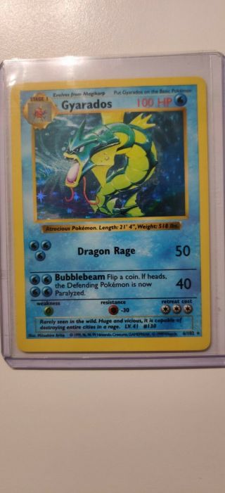 Gyarados Shadowless Holo 6/102 1999 Base Set Rare Pokémon Card