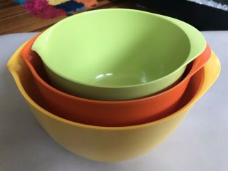 Vintage 3 Rosti Mepal Denmark Sigvard Nesting Bowls Green/orange/yellow,  Rare