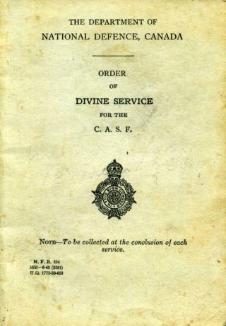 C.  A.  S.  F.  Order Of Divine Service Prayer Book 1940 Rare: 3515r