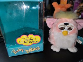 Vintage Rare Generation One Furby Baby Peachy Peach Fur Brown Eyes Comatose Box
