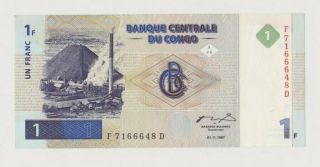 Congo P 85a Lumumba Prisoner 1 Francs 1997 Mining Rare Unc