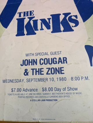 THE KINKS JOHN COUGAR MELLENCAMP AND THE ZONE 1980 - 82 RARE CONCERT POSTER VTG 3