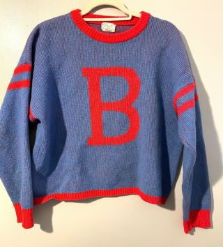 Rare Vtg 80s United Colors Of Benetton Crop Sweater Fits M Blue Red B Spell Out