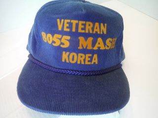 Vintage Rare Veteran 8055 Mash Korea War Blue Corduroy Trucker Snapback Hat Cap