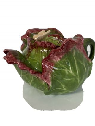 Rare Ceramic Cabbage Teapot With Butterfly By Jay Willfred,  Andrea Sadek
