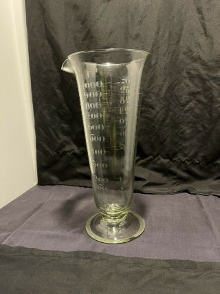 Rare Vintage 1000 Ml Graduated Cylinder,  Etched Measurement Marks Thick Glass