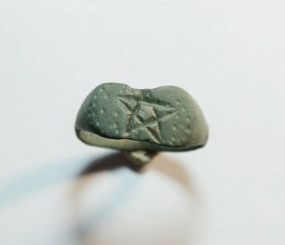Magic Rare Ancient Roman Bronze Ring With Pentagram On Bezel