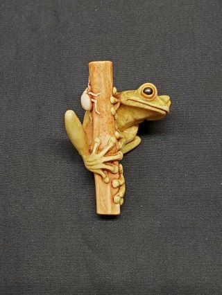 Adam Binder Harmony Kingdom Netsuke Frog On Cane Rare Green 159/250