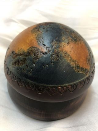Euc Wood Carved Trinket Box Storage Light Made In Poland Rare Globe Design
