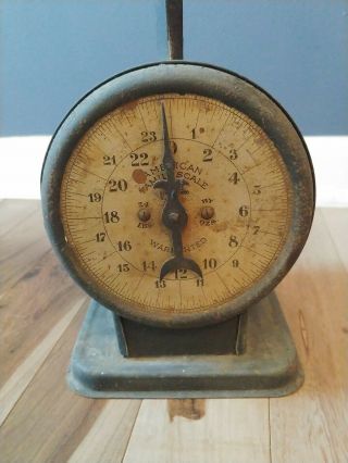 VINTAGE ANTIQUE 1898 AMERICAN FAMILY SCALE 24 LB RARE NO - TRAY WEATHERED BARNCHIC 3