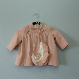 Vintage Toddler Girls 2t Pink Wool Lined Jacket Matching Hat Bonnet Set Rare