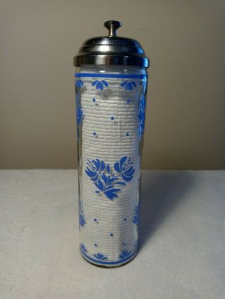 Rare Pfaltzgraff Yorktowne Glass Straw Holder Dispenser Blue Floral