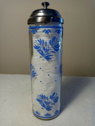 RARE Pfaltzgraff YORKTOWNE Glass Straw Holder Dispenser Blue Floral 2