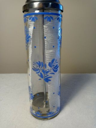 RARE Pfaltzgraff YORKTOWNE Glass Straw Holder Dispenser Blue Floral 3