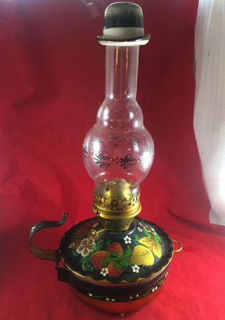 Vintage Russian Oil Lamp Palekh Hand Painted W Ceramic Hat Top 12 In.  Rare