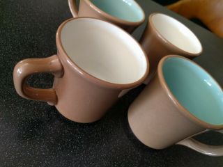 4 Rare Taylor Smith & Taylor Chateau Buffet Coffee Cups Mugs Turquoise White