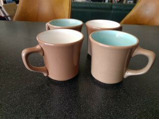 4 RARE TAYLOR SMITH & TAYLOR CHATEAU BUFFET COFFEE CUPS MUGS TURQUOISE WHITE 3