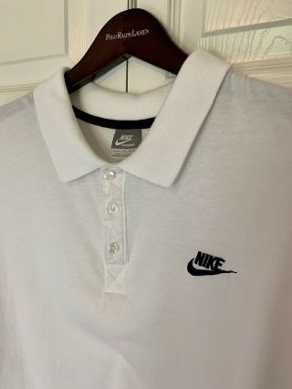 Vintage Nike Xl Cotton Polo Shirt White Navy Swoosh Single Stitch Rare