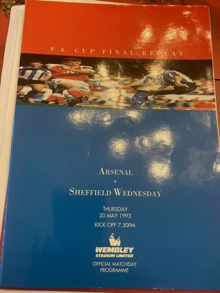Very Rare - Arsenal V Sheff Wed Fa Cup Final Replay - 20th May 1993 - Wembley