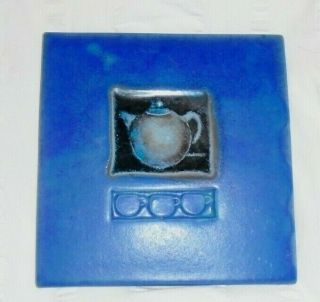 Michael Cohen Tea Pot,  Cups Cobalt Blue Handmade Tile - Trivet/display Or Hang/rare