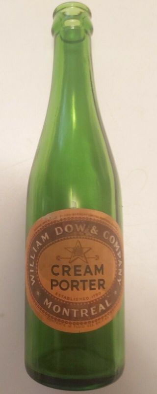 Rare (montreal) " Dow Cream Porter " Green Beer Bottle W/ Paper Label -