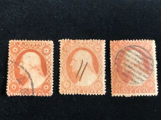 Rare Lot Us 3 Cent Scott 25 26 26a Type I Ii Iia 1857 - 61 Washington Stamp