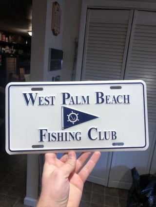 Rare West Palm Beach Florida Fishing Club Booster License Plate Sign 1980s