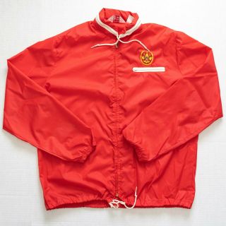 Vintage 70s Boy Scouts Of America Windbreaker Men Size Large Hooded Red Rare
