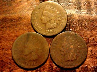1880,  1881,  1882 Indian Head Penny Antique Cent Rare Post Civil War Us Coin 205c