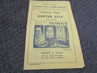 Swansea Town V Exeter City 1947/8 February 21st Post Rare