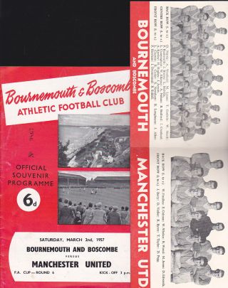 1956/57 Bournemouth V Manchester United 02 - 03 - 1957 Fa Cup Rare Team Group Card