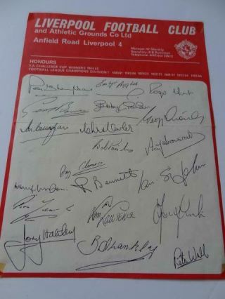 Liverpool Fc 1968 - 69 Rare Official Club Issued Autograph Sheet (pre - Printed)