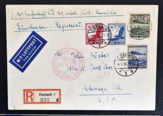 Germany To Usa 1936,  $$$,  Zeppelin,  Rare 1st Naf Flight Airmail Cover Eisenach To