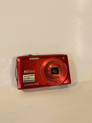 Nikon Coolpix S3300 Digital Camera - Rare Red Color Wide 6x Zoom 16.  0 Mp