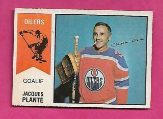 Rare 1974 - 75 Opc Wha 64 Oilers Jacques Plante Goalie Ex - Mt Card (inv D0888)