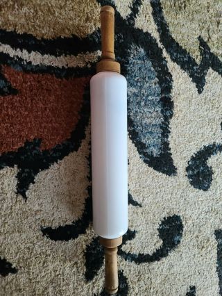 Antique Milk Glass Rolling Pin Imperial Mfg.  Co.  1921 19 " Wood Handles Rare