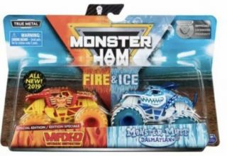 Rare - Spin Master Monster Jam Truck - Fire & Ice 2 Pack,  Uk Seller