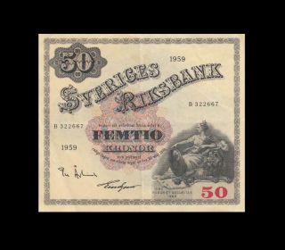 1959 Bank Of Sweden 50 Kronor " Rare ( (ef, ))