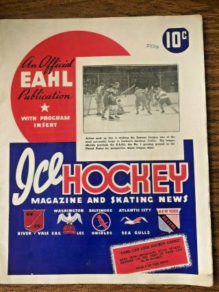 1939 Rare Vintage Eahl Hockey Game Program Atlantic City Gulls Vs Ny Rovers