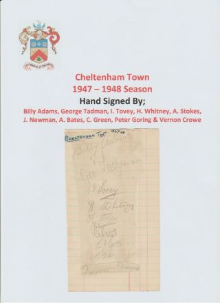 Cheltenham Town Fc 1947 - 1948 Rare Autographed Book Page 10 X Signatures