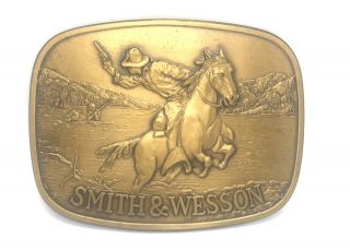 Vintage 1975 Smith & Wesson Guns Cowboy Solid Brass Belt Buckle Rare