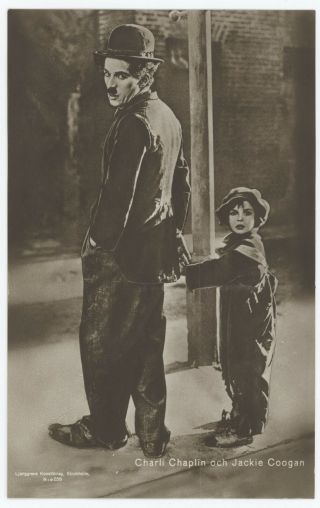 Silent Movie Actor Charlie Chaplin And Jackie Coogan Rare Swedish Postcard