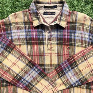 Rare Vtg 90s Tommy Hilfiger Flannel Plaid Checks L/s Rugby Polo Shirt Golf Xl