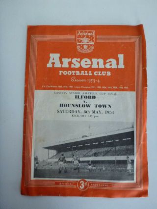 At Arsenal Highbury Ilford V Hounslow Town 1953 54 Old Football Programme Rare
