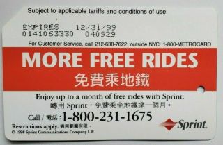 Metrocard Collectible Sprint More Rides Chinese Rare Mta Nyc Subway Metro