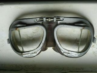 Rare Vintage Leather Motorcycle Goggles With Spilt Glass Lenses.