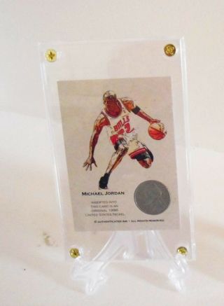 Michael Jordan Colour Rare Basketball Coin Card 1996 A Classy Protector & Stand