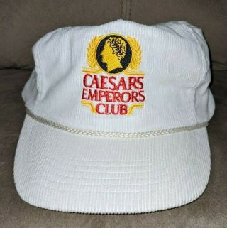 Caesars Palace Emperors Club Corduroy Snapback Hat Cap Vintage Rare Htf Euc Old