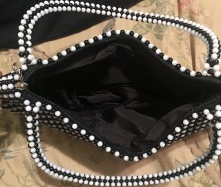 Rare Vintage Black And White Pearl Beaded Hand Bag Purse Handmade in Nigeria 3