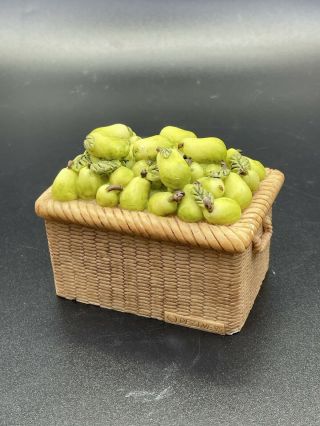 Vintage Dezine Handpainted Trinket Pear Box Basket W/lid Rare Guc